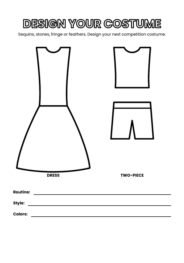 Design your costume: design page from the Dance Competition Edition