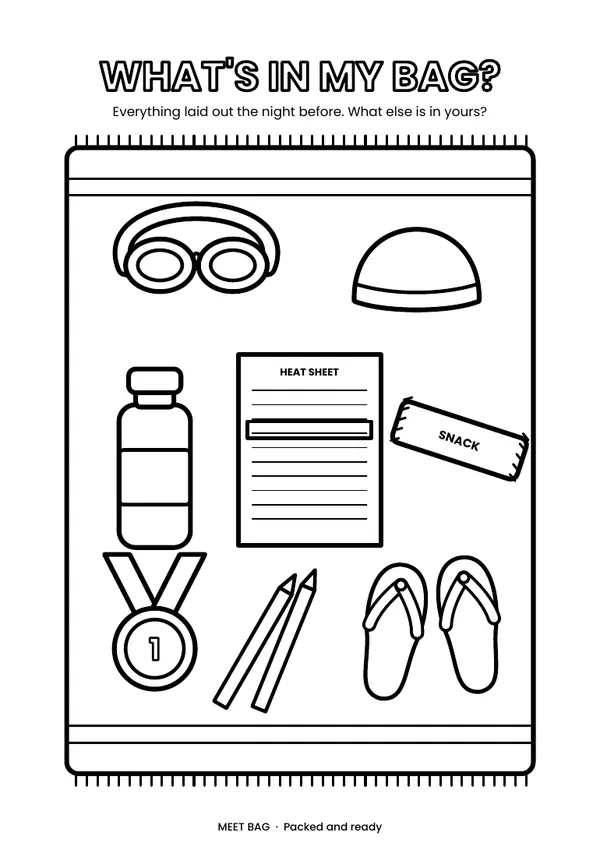 What’s in my bag?: coloring page from the Swim Meet Edition